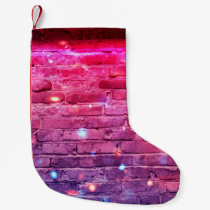Calcetín Navideño Pequeño Luz de neón: pared de ladrillo vacío.