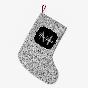 Calcetín Navideño Pequeño Luz gris plateada brillo destellos Monograma