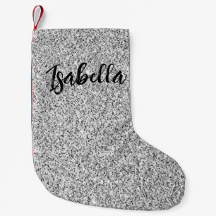 Calcetín Navideño Pequeño Luz gris plateada brillo destellos Nombre personal
