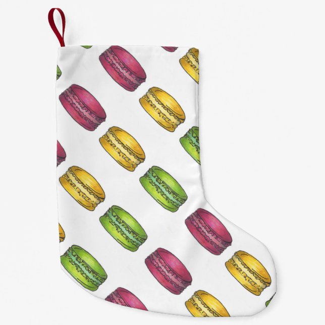 Calcetín Navideño Pequeño Macaron verde rosado Cookie pastelería francesa (Anverso)