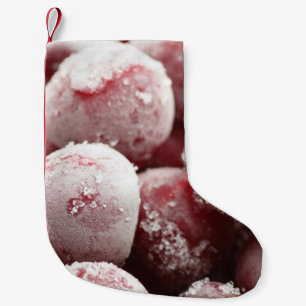 Calcetín Navideño Pequeño Macrocerezas congeladas, textura de cierre.