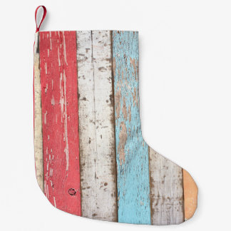 Calcetín Navideño Pequeño Madera Vintage: Textura Cruzada Multicolores.