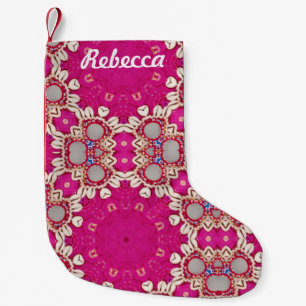 Calcetín Navideño Pequeño magenta fuchsia tribal hippie gitano bohemio