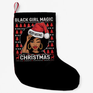 Calcetín Navideño Pequeño Magia de Chica Negra Feliz Navidad Afroamericana 