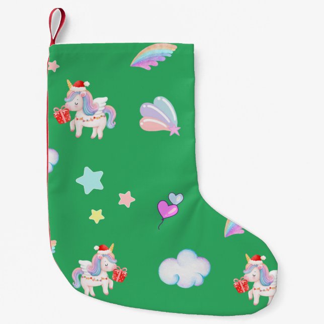 Calcetín Navideño Pequeño Magnífica fiesta de cumpleaños de unicornio arco i (Anverso)