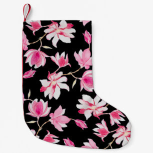 Calcetín Navideño Pequeño Magnolia romántica: acuarela negra
