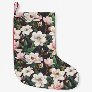 Calcetín Navideño Pequeño Magnolias dibujadas a mano: acuarela sin costuras.