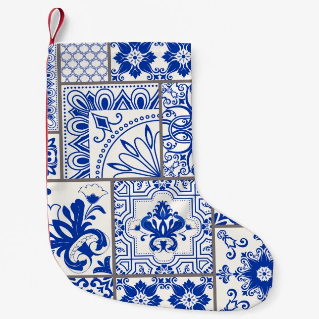 Calcetín Navideño Pequeño Majólica victoriana: Patrón de mosaico de mosaico  (Anverso)