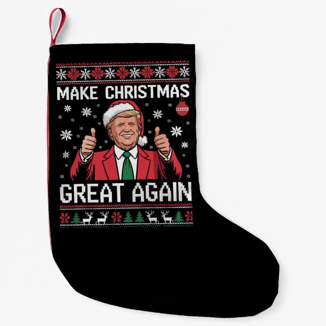 Calcetín Navideño Pequeño Make Christmas Great Again Trump Pajamas Ugly Xmas (Anverso)
