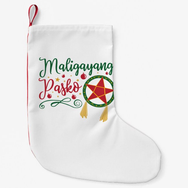 Calcetín Navideño Pequeño Maligayang Pasko Navidades filipinos Filipinas (Anverso)