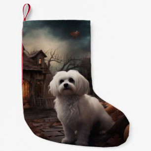 Calcetín Navideño Pequeño Maltés Halloween Espantoso