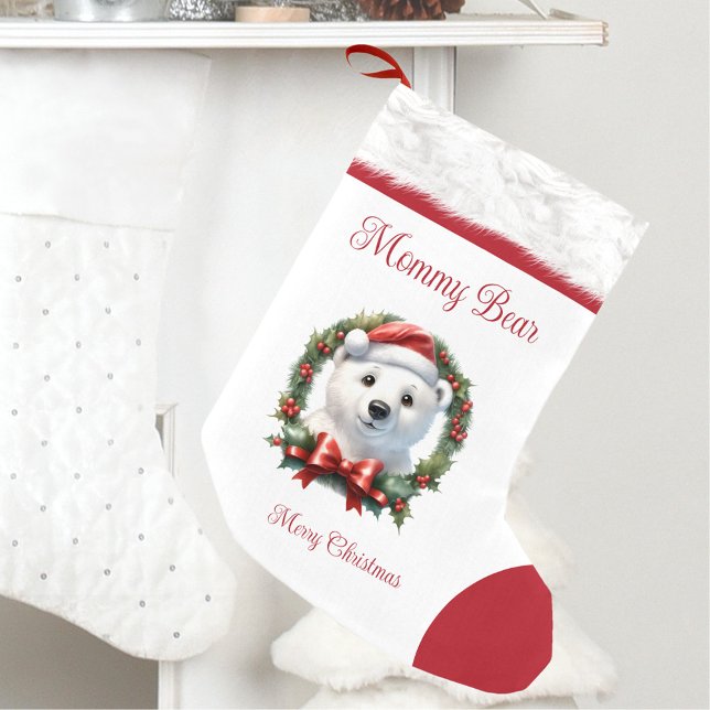 Calcetín Navideño Pequeño Mami nombre del oso familia Navidades que coincida (Mommy Bear Name Family Matching Christmas Stocking)