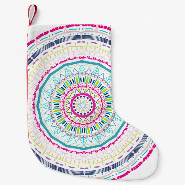 Calcetín Navideño Pequeño mandala colorida (Anverso)