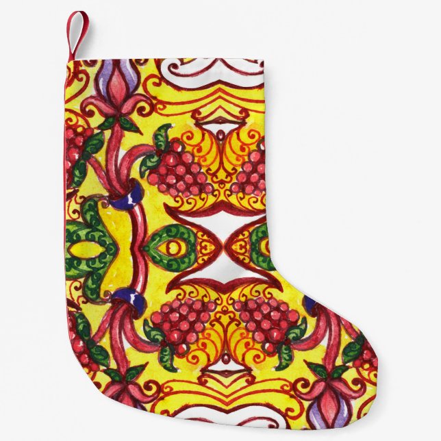 Calcetín Navideño Pequeño Mano Dibujada: Elegancia Ornamental Floral. (Anverso)