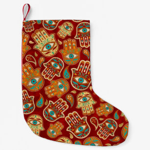 Calcetín Navideño Pequeño Mano Hamsa - Mano de Fatima Teal Terracotta