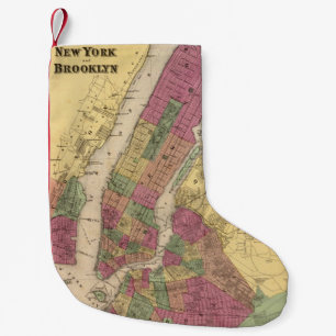 Calcetín Navideño Pequeño Mapa de época de Nueva York y Brooklyn (1868)