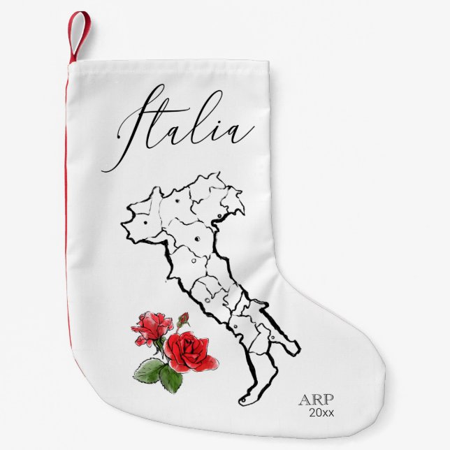 Calcetín Navideño Pequeño *~* Mapa de Rosas italianos italianos de Italia (Anverso)
