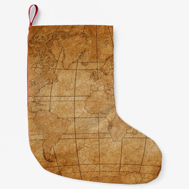 Calcetín Navideño Pequeño mapa del mundo (Anverso)