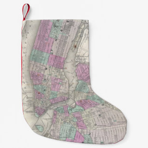 Calcetín Navideño Pequeño Mapa del vintage de NYC y de Brooklyn (1866)