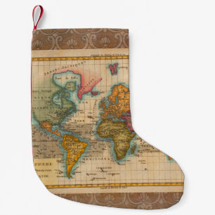 Calcetín Navideño Pequeño Mapa Mundial 1780 Planisferio Antiguo de Bonne