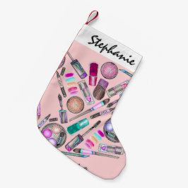 Calcetín Navideño Pequeño Maquillaje pintado a mano de la acuarela del chica