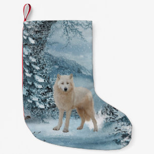 Calcetín Navideño Pequeño Maravilloso lobo blanco