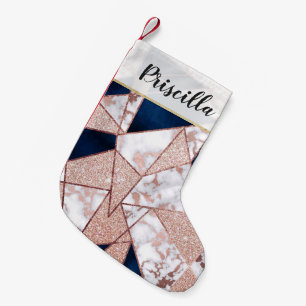 Calcetín Navideño Pequeño Marble geométrico lujoso Rosa Gold Purpurina