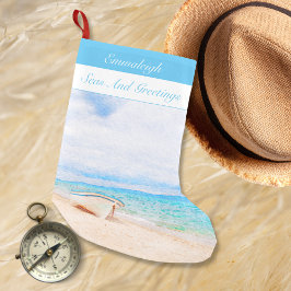 Calcetín Navideño Pequeño Mares Y Saludos Barco Náutico De Pesca