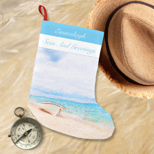 Calcetín Navideño Pequeño Mares Y Saludos Barco Náutico De Pesca