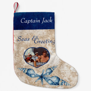 Calcetín Navideño Pequeño Mares y saludos de tema náutico