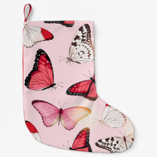 Calcetín Navideño Pequeño Mariposa tropical detallada: patrón de cosecha