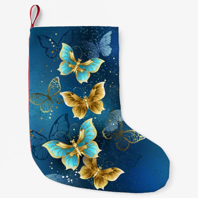 Calcetín Navideño Pequeño Mariposas doradas (Anverso)