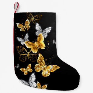 Calcetín Navideño Pequeño Mariposas doradas y blancas