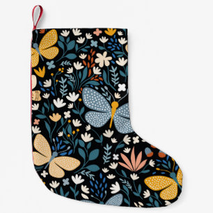 Calcetín Navideño Pequeño Mariposas Floral: Dibujo Continuo a Mano.