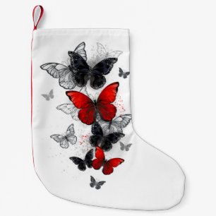 Calcetín Navideño Pequeño Mariposas Morpho voladoras negras y rojas