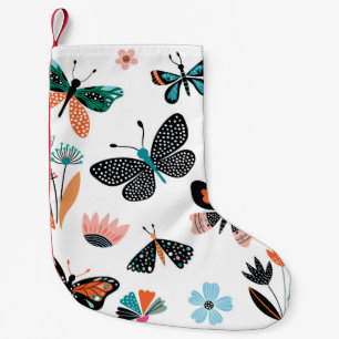 Calcetín Navideño Pequeño Mariposas y flores, colección dibujada a mano de d