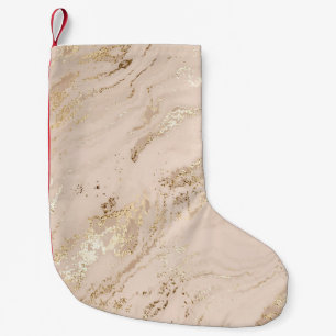 Calcetín Navideño Pequeño Mármol dorado abstracto con ondas purpurinas