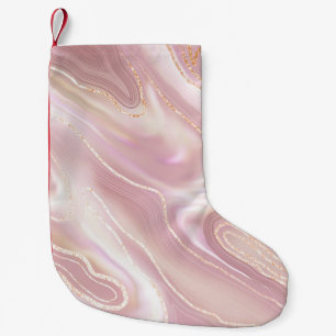 Calcetín Navideño Pequeño Mármol elegante: textura dorada rosa