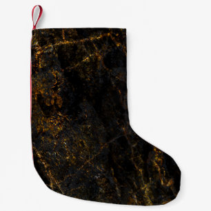 Calcetín Navideño Pequeño Mármol negro, venas doradas, textura.