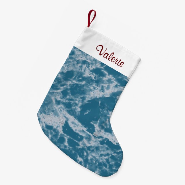 Calcetín Navideño Pequeño Mármol verde azulado (Frente (Colgado))