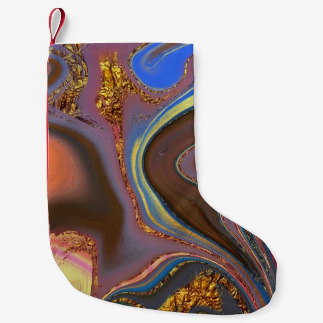 Calcetín Navideño Pequeño marrón abstracto de patrones (Anverso)