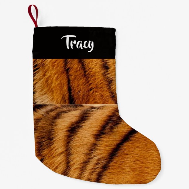 Calcetín Navideño Pequeño máscara de tigre de nombre personalizado  (Anverso)