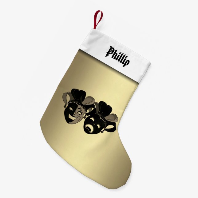 Calcetín Navideño Pequeño Máscaras de teatro de comedia personalizada (Frente (Colgado))