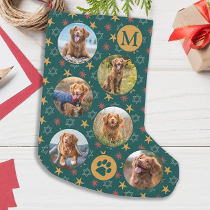 Calcetín Navideño Pequeño Mascota de fotografía Personalizado Dog Green