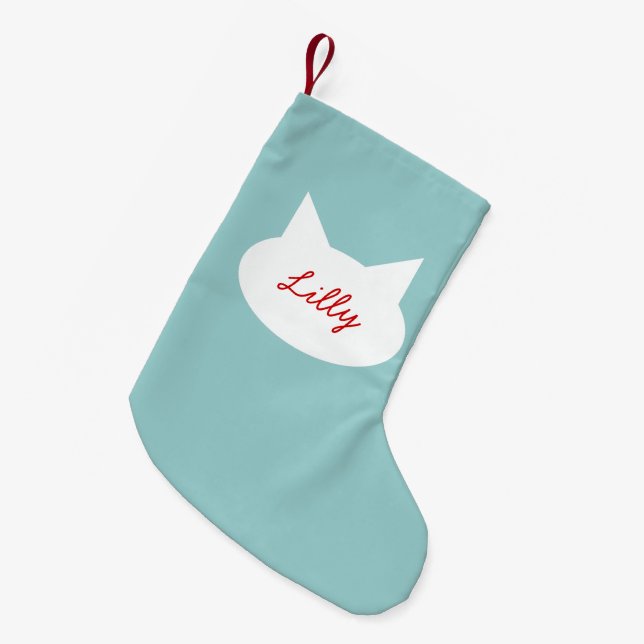 Calcetín Navideño Pequeño Mascota de Navidades personalizados de gato modern (Frente (Colgado))