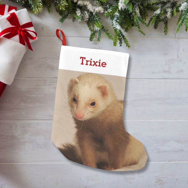 Calcetín Navideño Pequeño Mascota Ferret Lover Foto y nombre personalizados (Subido por el creador)
