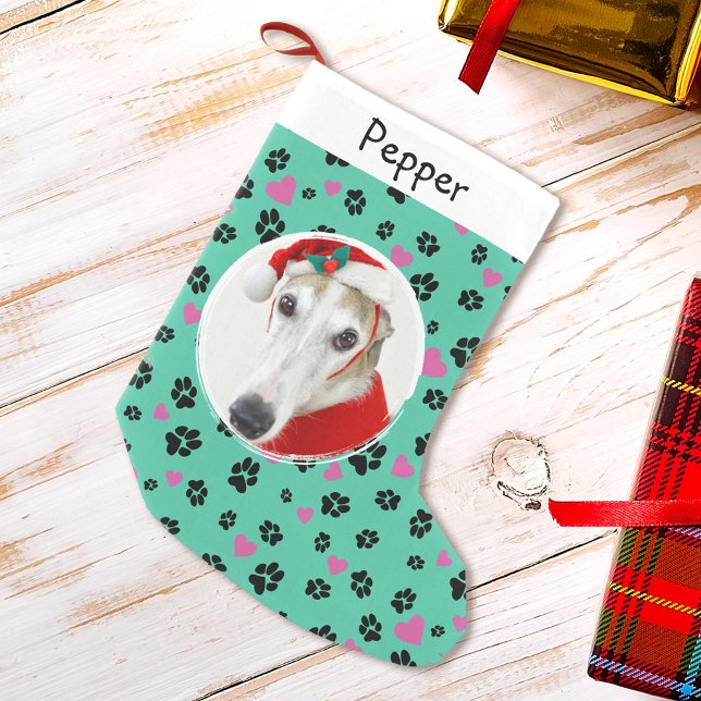 Calcetín Navideño Pequeño Mascota Foto de perro Nombre personalizado Cute Pa (Subido por el creador)