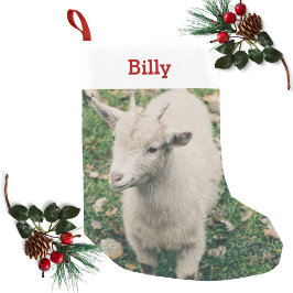 Calcetín Navideño Pequeño Mascota Goat Lover Foto y nombre personalizado