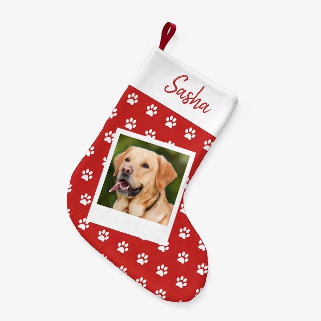 Calcetín Navideño Pequeño Mascota Imprimir nombre y foto personalizados (Frente (Colgado))