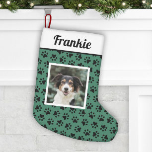 Calcetín Navideño Pequeño Mascota Perro Green y Black Paw imprimen foto Pers